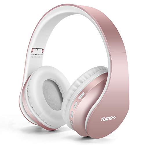 TUINYO Wireless Headphones Over Ear, Bluetooth Headphones with Microphone, Foldable Stereo Wireless Headset-Rose Gold - color: Rose Gold
