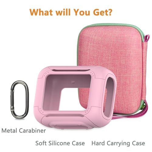 Protective Case for JBL Go 5 Portable Bluetooth Speaker | Accessories Hard Carrying Case and Silicone Cover with Metal Carabiner (Pink Case)