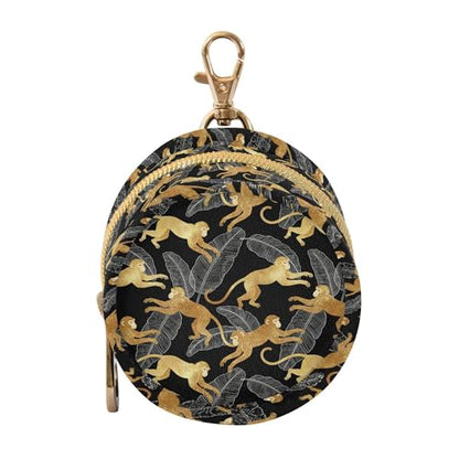 Pacifier Case Gold Monkey Leaf Jungle Printed Waterproof Pacifier Holder Pouch with Metal Hook Clip Round Small Soother Storage Bag for Diaper Bag Stroller - color: Gold Monkey Leaf Jungle