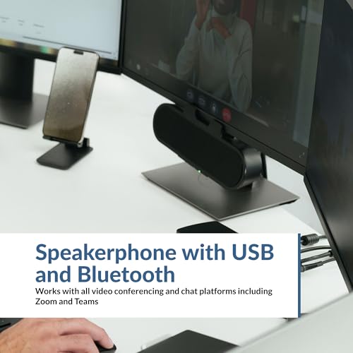 Cyber Acoustics USB & Bluetooth Speaker Bar (CA-2890PRO) USB Powered with Speakerphone for PC and Bluetooth for Connection to Smartphones, Clamps to Monitors up to 2 Inches Thick, 20 Watts - style: USB & BT - Pro