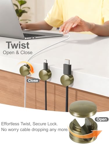 Strong Adhesive Cord Holder for Nightstand with Wider Base, 3 Pack | Sleek Antique Bronze Aluminum Screw-top Cord Clips for Desk, Desk Cable Holder, Phone Cord Management Clips Secure Organizer