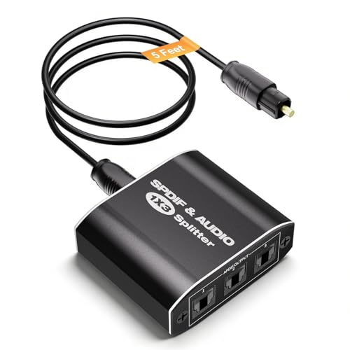 Optical Audio Splitter 1x3, Toslink Digital SPDIF Splitter 1 in 3 Out | Supports Dolby Digital DTS 5.1 & LPCM 2.0, Compatible with PS5, Xbox, TV, Sound Bar, Home Theater