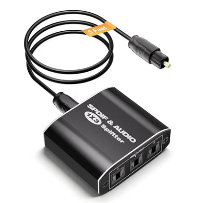 Optical Audio Splitter 1x3, Toslink Digital SPDIF Splitter 1 in 3 Out | Supports Dolby Digital DTS 5.1 & LPCM 2.0, Compatible with PS5, Xbox, TV, Sound Bar, Home Theater