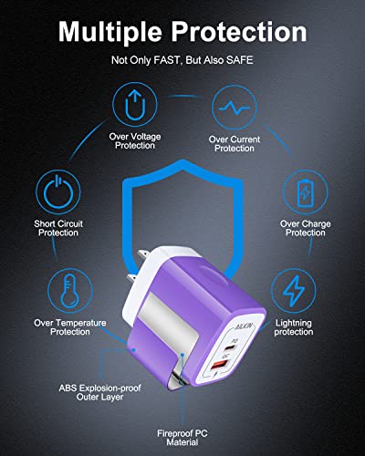 USB C Wall Charger, 20W PD + QC3.0 USBC Charger Block Super Fast Power Adapter - color: Purple