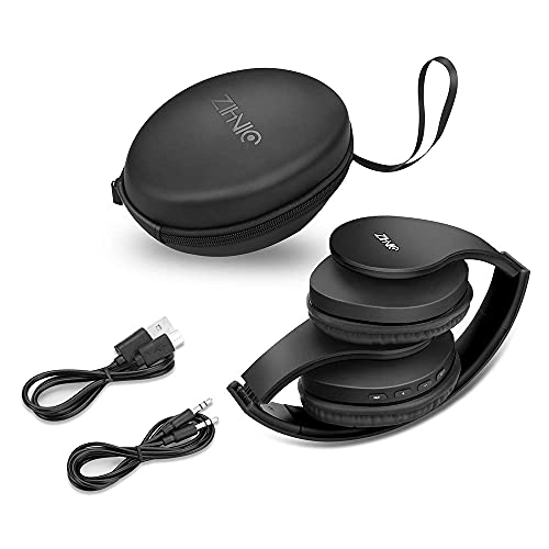 ZIHNIC Bluetooth Headphones Over-Ear, Foldable Wireless and Wired Stereo Headset Micro SD/TF, FM for Cell Phone,PC,Soft Earmuffs &Light Weight for Prolonged Wearing (Black) - color: Black