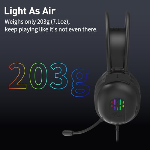 Redragon Wired Gaming Headset with Microphone, 203g Lightweight, Black | RGB Backlit, 40mm Speakers, Noise Cancelling Mic, Soft Earmuffs, 3.5mm Jack Gaming Headphones for PC, Desktop