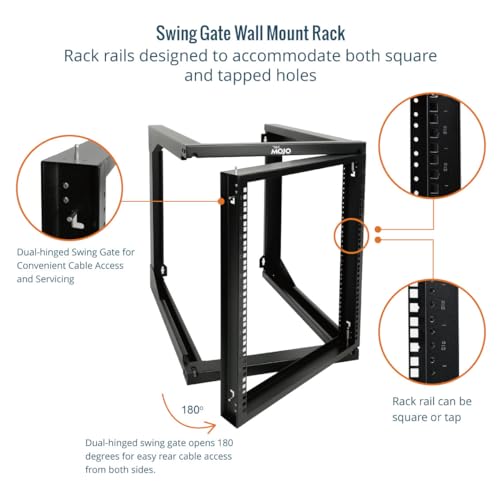 Tecmojo 12U Wall Mount Server Rack, Open Frame Network Rack for 19" Computer/AV/Data/IT/Media Equipment, 24" Depth, 16" Apart Mounting Holes, Swing Gate, Square and Tapped Holes - size: 12U/24" Depth (New)