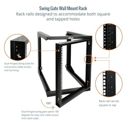 Tecmojo 12U Wall Mount Server Rack, Open Frame Network Rack for 19" Computer/AV/Data/IT/Media Equipment, 24" Depth, 16" Apart Mounting Holes, Swing Gate, Square and Tapped Holes - size: 12U/24" Depth (New)