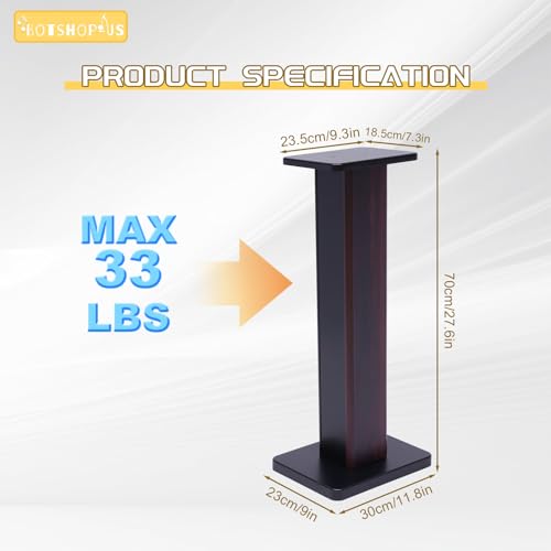 28" Bookshelf Speaker Stands Pair Surround Sound Home Theater Desktop Speaker Stands for Under 15" Desk Speakers Medium&Small Speakers Studio Monitor(Black Walnut)