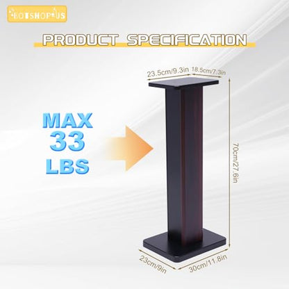 28" Bookshelf Speaker Stands Pair Surround Sound Home Theater Desktop Speaker Stands for Under 15" Desk Speakers Medium&Small Speakers Studio Monitor(Black Walnut)