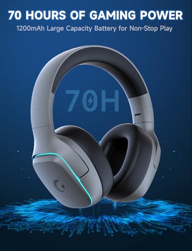 Gvyugke 2.4GHz Wireless Gaming Headsets for PS5, PS4, PC, Switch, SpaceGray | Bluetooth 5.3 Gaming Headphones with Noise Canceling Mic, 7.1 Surround Sound, 70H Battery, Blue Lighting - color: Space Gray