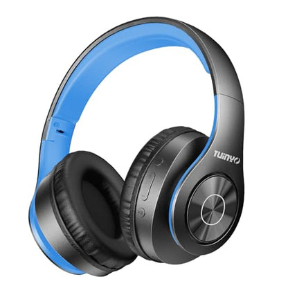 TUINYO Bluetooth Headphones Wireless, Over Ear Stereo Wireless Headset 40H Playtime with deep bass, Soft Memory-Protein Earmuffs, Built-in Mic Wired Mode PC/Cell Phones/TV-Black/Blue … - color: Black/Blue