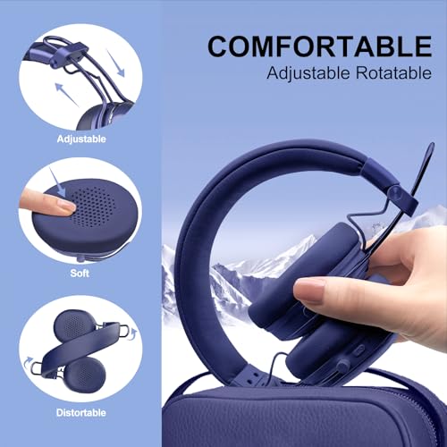 Wireless Bluetooth On-Ear Headphones:with Active Noise Cancellation - Hi Res Sound Up to 55H Battery Life, Lightweight, Comfortable, Foldable Design - color: Blue