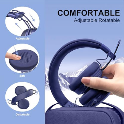 Wireless Bluetooth On-Ear Headphones:with Active Noise Cancellation - Hi Res Sound Up to 55H Battery Life, Lightweight, Comfortable, Foldable Design - color: Blue