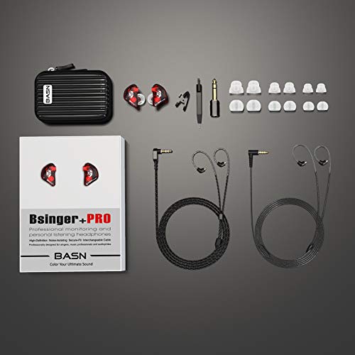 BASN Bsinger PRO in-Ear Monitors Hybrid Dynamic Dual Drivers Two Detachable MMCX Cables Musicians in-Ear Earbuds Headphones (Red) - color: Red