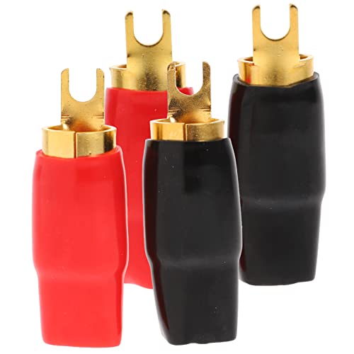 PartyKindom 0 Gauge Spade Terminal Crimp Connectors Plated Audio Terminal Adapters for Speaker Wire Cable Crimp Barrier Spades for 0 Gauge Wire Terminals Includes Red and Black Boots