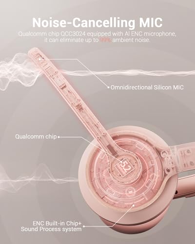 JIAMQISHI Wireless Headset with AI Noise Cancelling Microphone Bluetooth Headset - Bluetooth V5.2 Headphones with USB Dongle & Mic Mute for Computer/Laptop/PC/iPhone/Android/Cell Phones (Pink) - color: Pink