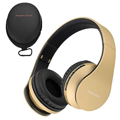 PowerLocus Wireless Bluetooth Over-Ear Stereo Foldable Headphones, Wired Headsets Rechargeable with Built-in Microphone for iPhone, Samsung, LG, iPad (Gold) - color: Gold