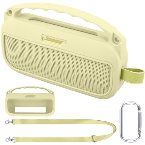 co2CREA Soft Silicone Case for Bose SoundLink Flex 2nd Gen, Yellow | Skin-Friendly Handle, Adjustable Shoulder Strap, Crossbody Carrying, Aluminum Carabiner, Lightweight - color: Citrus Yellow Case
