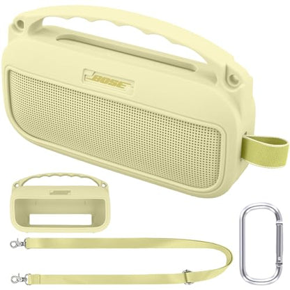 co2CREA Soft Silicone Case for Bose SoundLink Flex 2nd Gen, Yellow | Skin-Friendly Handle, Adjustable Shoulder Strap, Crossbody Carrying, Aluminum Carabiner, Lightweight - color: Citrus Yellow Case