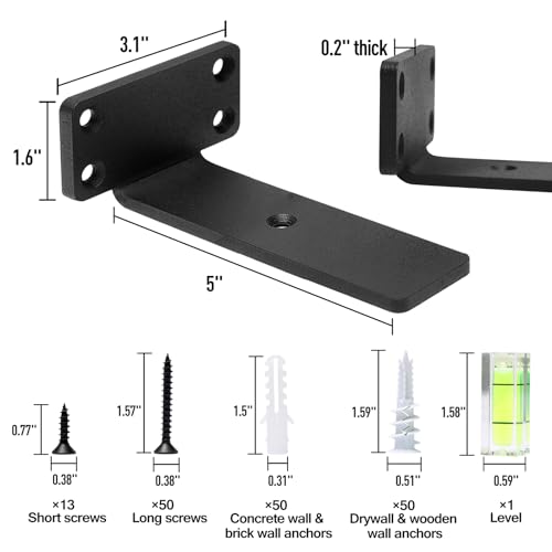 HITOMEN Heavy Duty Floating Shelf Brackets, 5-Inch (1/5'' Thick) Hidden Shelves Hardware, Iron L Brackets, Rustic Industrial Black Metal Wall Shelving Supports, 12 Pack - size: 5 Inch, style: 12 Pack