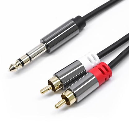 1/4 Inch to RCA Cable, 6.35mm TRS to 2 RCA Audio Cord, 1.3 FT | Gold-Plated Quarter Inch to Stereo Adapter Cable, Oxygen-Free Copper, Double-Shielded for Amplifier, Mixer, Speaker, Sound