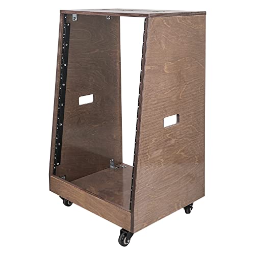 Sound Town DIY Solid Baltic Birch Plywood Slanted 16U Studio Rack, Weathered Brown, Rubber Feet, Casters (SDRK-16TB) - size: 16U,Weathered Brown