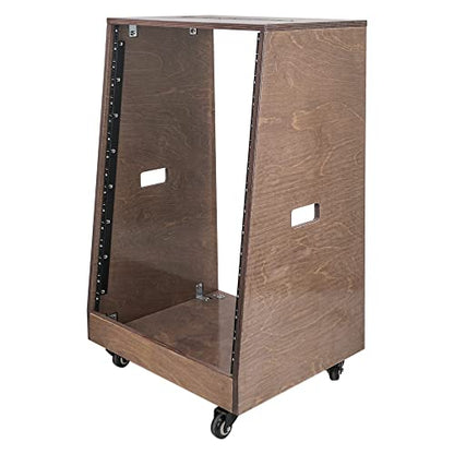 Sound Town DIY Solid Baltic Birch Plywood Slanted 16U Studio Rack, Weathered Brown, Rubber Feet, Casters (SDRK-16TB) - size: 16U,Weathered Brown