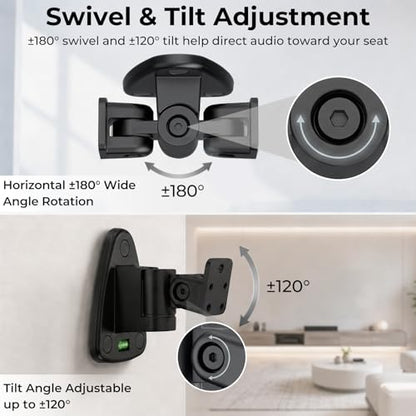 Universal Speaker Wall Mount for Speakers, Vertical 120°, Horizontal 180°Adjustment, Holds up to 30lbs, Compatible with Samsung , LG, Bose, JBL, KEF, Klipsch, Sony, Vizio & Others (2 Packs Black)