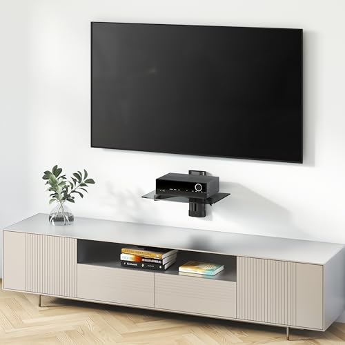 Mount-It! Floating Wall Shelf for AV Receiver & Game Consoles | Adjustable-height bracket stand holds cable box, PS4, Xbox One & Blu-ray player, single shelf.
