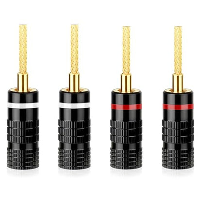 HiFi Flex Pin Banana Plugs, 2mm pin Banana connectors/Plugs, for Spring-Loaded Inputs/Speaker Terminals (2 Pairs) - size: 2 Pairs