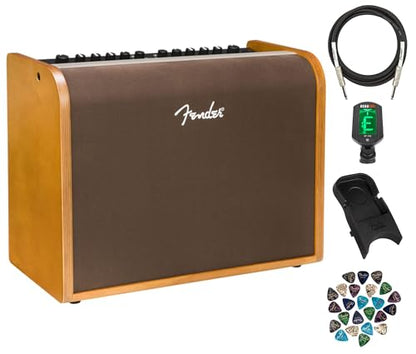 Fender Acoustic 100 1x8 100W Acoustic Guitar Amplifier Bundle with Instrument Cable, Amperstand Guitar Cradle, Tuner, and 24-Pack Picks - size: Acoustic 100 1x8