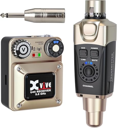 Xvive U45 Wireless in Ear Monitor System 5.8ghz IEM System Transmitter and bodypack Receiver for Studio, Band Rehearsal, Live Performance, Channel Scan Mode - style: U45