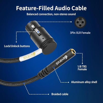 Rotatable Right-Angle XLR to 1/8" Female Cable, Adjustable-Angle Low-Profile XLR Female to 3.5mm Microphone Adapter Connector, 1 FT - color: 35F_XLRF