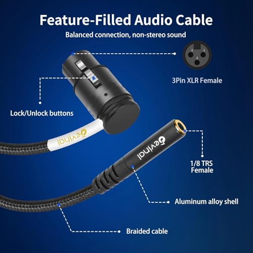 Rotatable Right-Angle XLR to 1/8" Female Cable, Adjustable-Angle Low-Profile XLR Female to 3.5mm Microphone Adapter Connector, 1 FT - color: 35F_XLRF