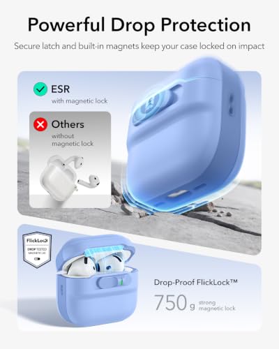 ESR for AirPods 4 Case, Compatible with MagSafe, Pulse Series, Light Blue | Compatible with AirPods 4 Generation Case (2024)(USB-C), Magnetic Lid Lock, Drop-Proof Protection Cover with Lanyard - color: Light Blue, size: AirPods 4 Case