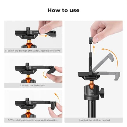 K&F CONCEPT 62'' Phone Selfie Stick Tripod | 360° Ball Head Camera Tripod with Remote, 2-in-1 Phone Holder Compatible with DJI Osmo Pocket 4/3 Insta360 Luna Ultra. MS08 - color: Black