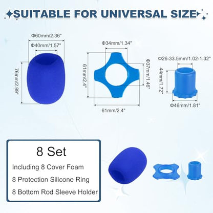 MECCANIXITY 8 Set Microphone Cover Foam Mic Cover, with 1.34" Mic Protection Silicone Ring and Anti Rolling Bottom Sleeve Holder for Karaoke DJ Concert Theater, Blue - color: Blue, size: 1.34"