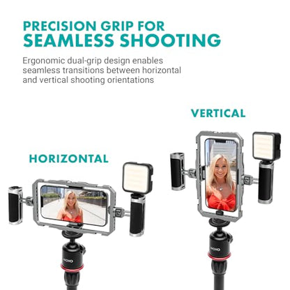 Movo iFilmer-PRO Smartphone Video Rig Kit – Stabilizer Cage with Dual Grips, Wireless Lavalier Microphones & Tripod for iPhone/Android