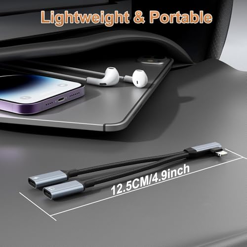 Quanlex [Apple MFi Certified Right Angle iPhone Lightning to 2 Lightning Adapter,Dual Lighting AUX + Charger Adapter Dongle Cable Splitter Compatible for iPhone 14/13/12/11/SE/X/XR(Right Black) - color: Right Black