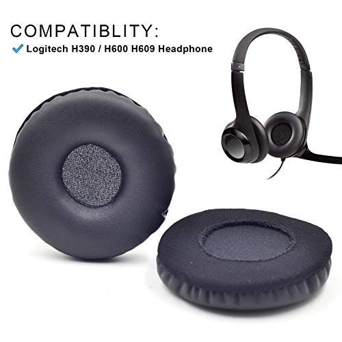 Defean Earpads for Logitech H390/H391/H600/H609/H760 Headphones | Black Ear Pads Cushions with Soft Protein Leather, Noise Isolation Foam