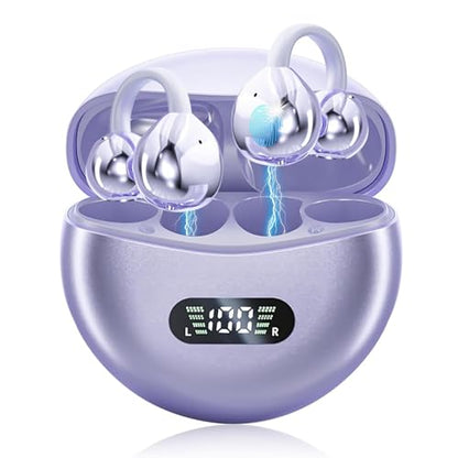 Ear Clip Earbuds Mini Open Ear Headphones Wireless Bluetooth Earphones for Sport Workout Driving Walking Running Compatible with iPhone Android (Purple)