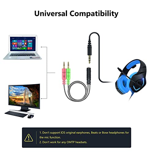 Headphone Splitter for Computer 2 Pack Headset Splitter Cable for PC | Braided CTIA 3.5mm TRRS Female to Dual TRS Male Mic Audio Jack Y Headset Splitter Adapter Laptop to Gaming Headset - 8 inch - size: 2 Pack / 0.6 Feet
