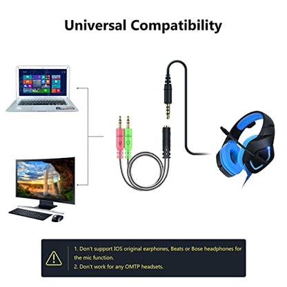 Headphone Splitter for Computer 2 Pack Headset Splitter Cable for PC | Braided CTIA 3.5mm TRRS Female to Dual TRS Male Mic Audio Jack Y Headset Splitter Adapter Laptop to Gaming Headset - 8 inch - size: 2 Pack / 0.6 Feet