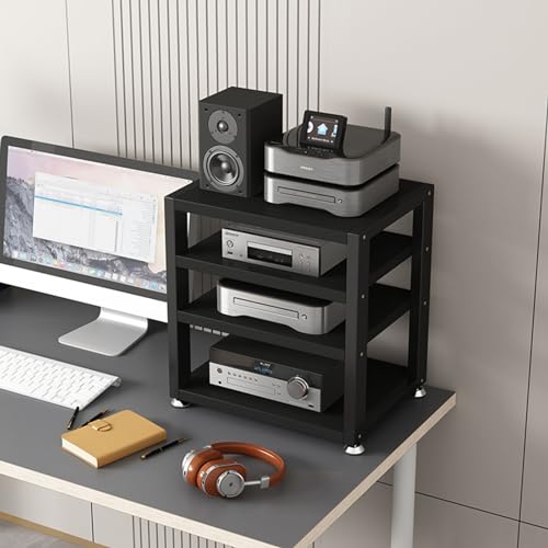 Multi-Functional Stereo Shelf Home Office Desktop Amplifier Cabinet Audio Rack AV Media Player Stand with Wooden Storage Shelves and Steel Frame(A-4 Tier-45x35x48cm) - color: A, size: 4 Tier