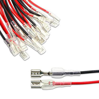 30Pcs 6.3mm Double Head Crimp Terminal Wire 15Red+15Black 11.82" | Tin-plated copper terminals with nylon insulating sleeves,great conductivity.Easy crimp connection without soldering