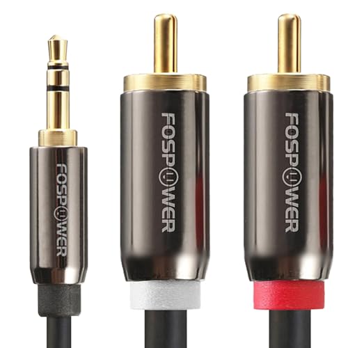 FosPower (6FT 3.5mm to 2 RCA Male Stereo Audio Cable Y Splitter Aux Cord | 3.5mm 1/8 to 2RCA male audio cable with 24K gold-plated connectors for HiFi sound on phone, HDTV, speakers & receivers. - size: 6 Feet