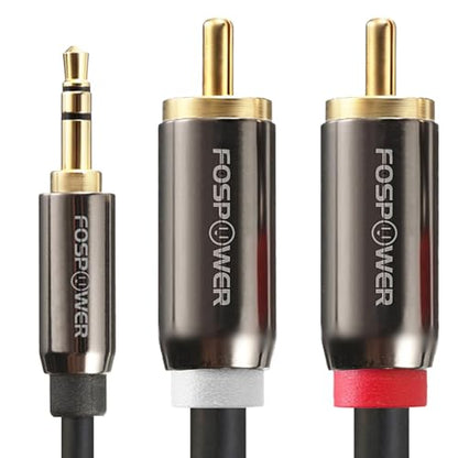 FosPower (25FT 3.5mm to 2 RCA Male Stereo Audio Cable Y Splitter Aux Cord | 3.5mm 1/8 to 2RCA male audio cable with 24K gold-plated connectors for HiFi sound on phone, HDTV, speakers & receivers. - size: 25 Feet