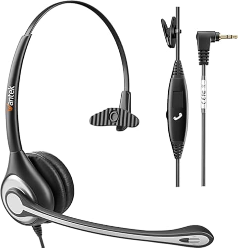 Wantek 2.5mm Headset with Microphone, Wired Phone Headset, Noise Cancelling & Volume Controls, Telephone Headphone Compatible with Panasonic, Cisco, Polycom, Gigaset's 2.5mm Jack Phone Headset - size: 600-2.5mm