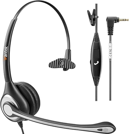 Wantek 2.5mm Headset with Microphone, Wired Phone Headset, Noise Cancelling & Volume Controls, Telephone Headphone Compatible with Panasonic, Cisco, Polycom, Gigaset's 2.5mm Jack Phone Headset - size: 600-2.5mm